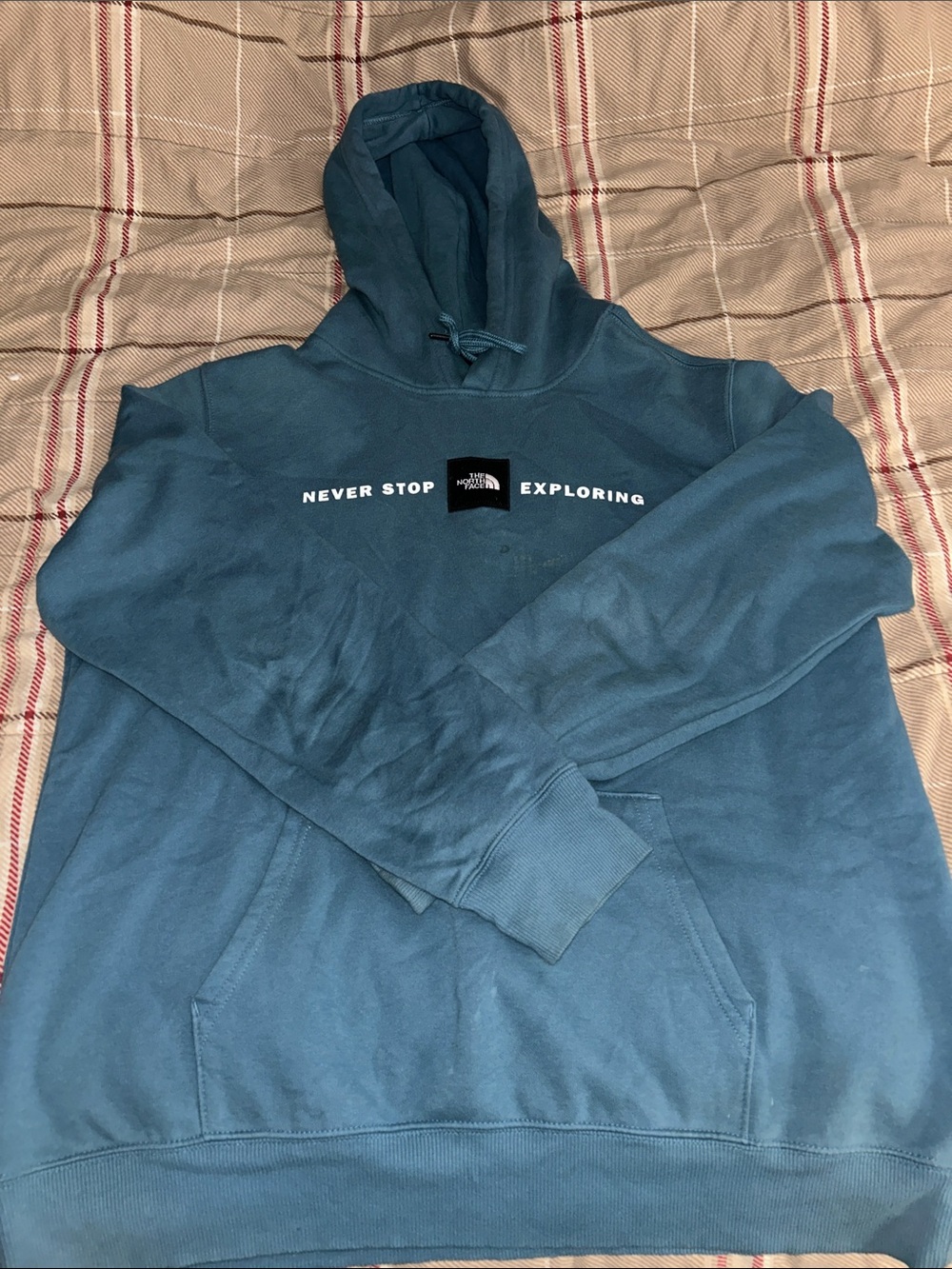 North Face Men's 'Never Stop Exploring' Blue/Teal Hoodie